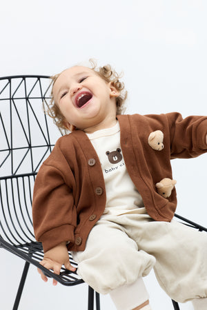 Kids 3-Piece Cotton Bear Cardigan, Tee, and Jogger Set