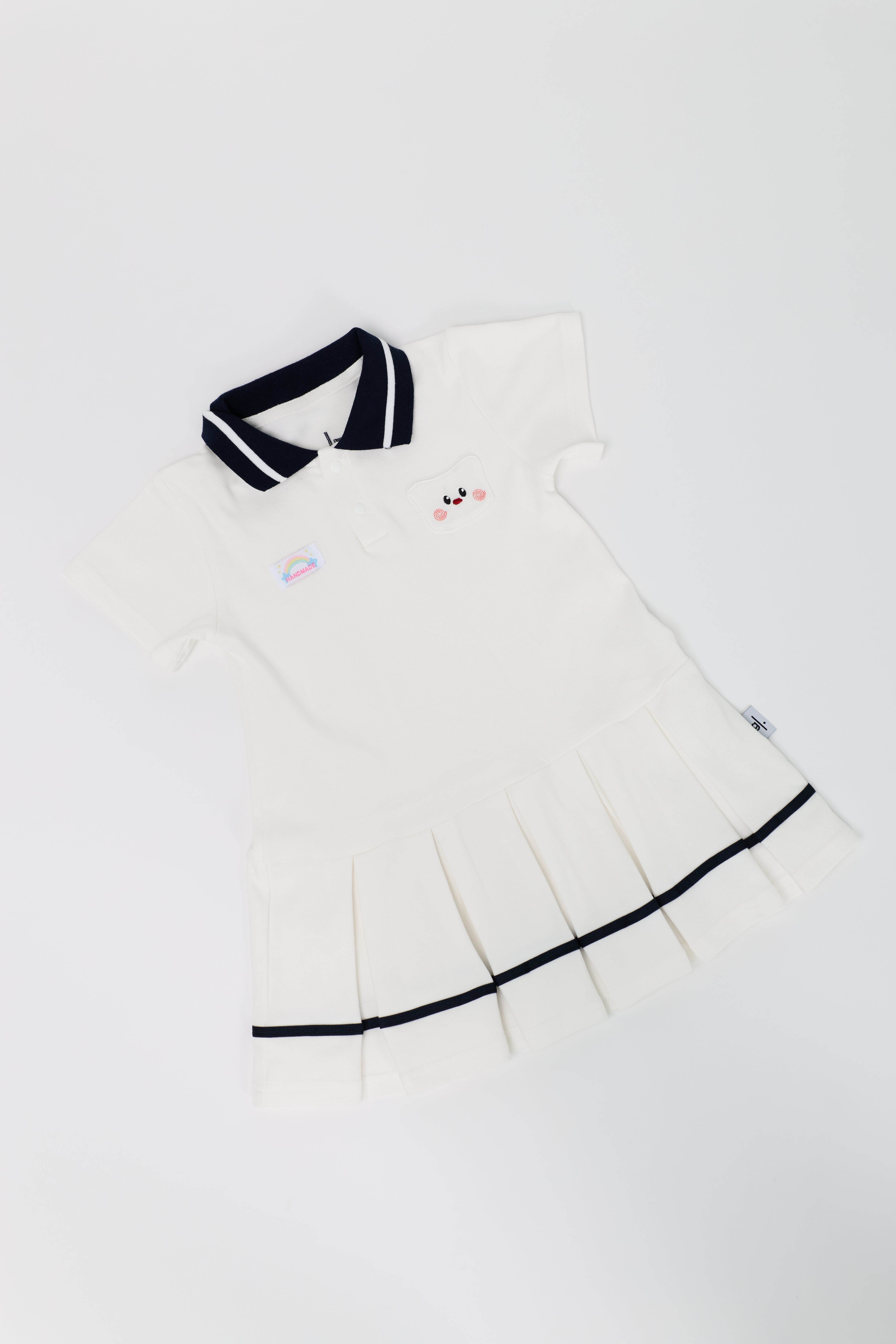 Kids' Cotton Preppy Pleated Dress with Appliqué