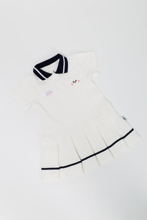 Kids' Cotton Preppy Pleated Dress with Appliqué
