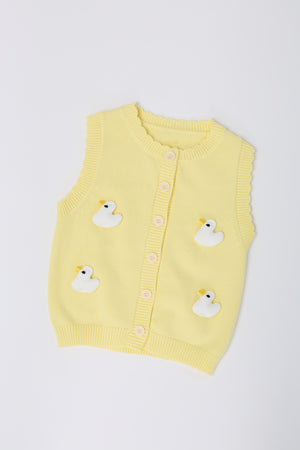 Kids' Duck Appliqué Knitted Cardigan Unisex
