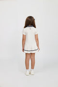 Kids' Cotton Preppy Pleated Dress with Appliqué