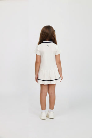 Kids' Cotton Preppy Pleated Dress with Appliqué
