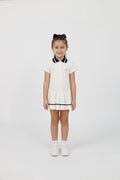 Kids' Cotton Preppy Pleated Dress with Appliqué