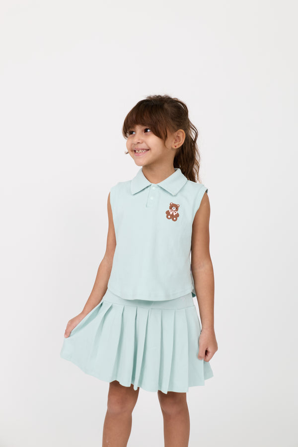 KIDS SLEEVELESS COTTON TOP & PLEATED SKIRT