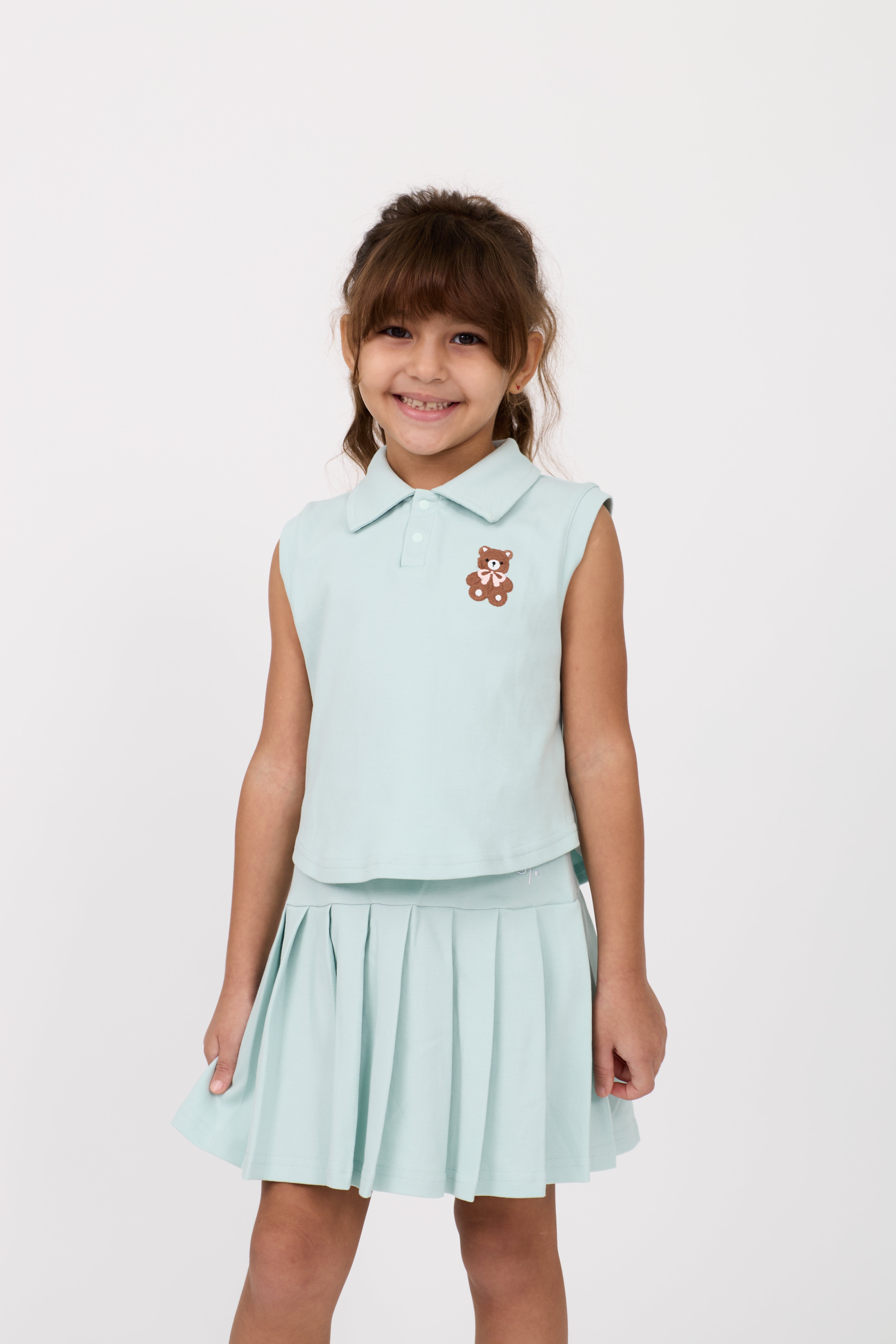 KIDS SLEEVELESS COTTON TOP & PLEATED SKIRT